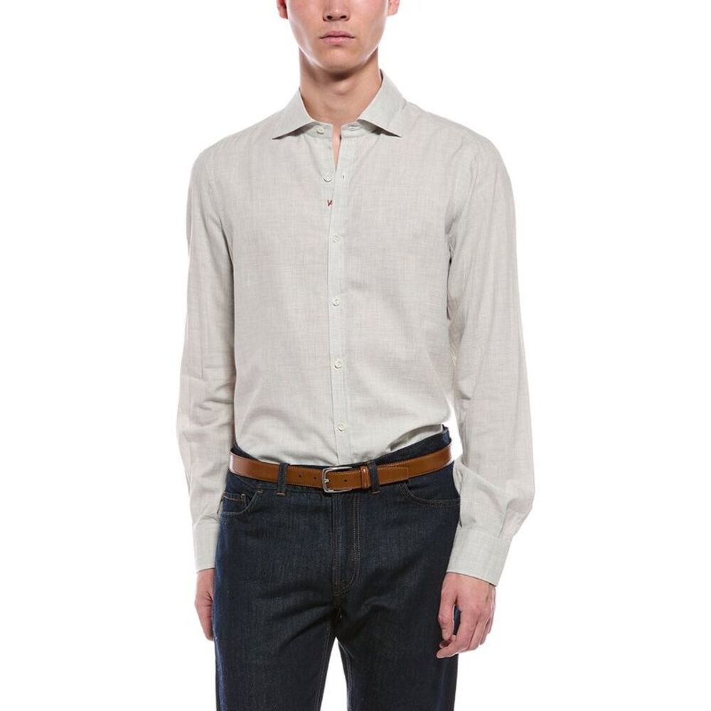 Isaia Mens Cashmere-Blend Mix Sport Shirt, Grey